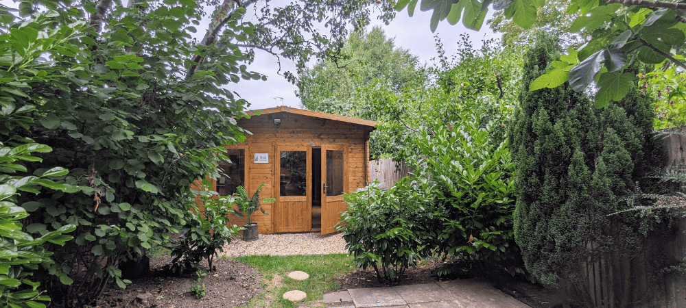 Outside shot of yoga cabin in Havant